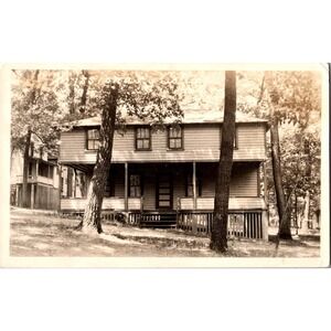 Vintage Sepia Photo Postcard of Early 20th Century Two-Story Cabin
